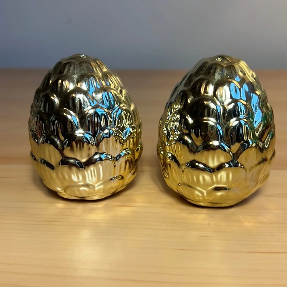 Salt and Pepper Shakers Vintage RUSS Golden Pine Cone Ceramic - Picture 5 of 5